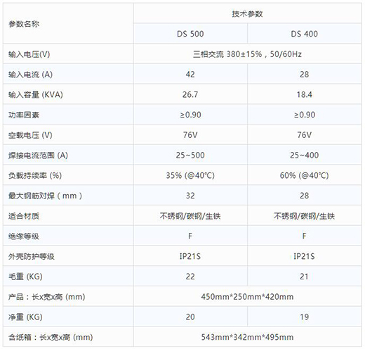 银娱优越会717逆变式钢筋对焊机DS 400/500技术参数
